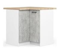 Meuble de cuisine bas S90 d'angle avec plan de travail OLIWIA Blanc 90 cm 2 portes façade Béton 2 étagères 90x46x85 cm