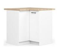 Meuble de cuisine bas akord s90, d'angle, avec plan de travail, oliwia blanc 90 cm 2 portes façade blanche 2 étagères 90x46x82 / 85 cm Blanc G