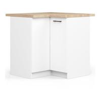Meuble de cuisine bas s90, d'angle, avec plan de travail, oliwia blanc 90 cm 2 portes façade blanche 2 étagères 90x46x82 / 85 cm