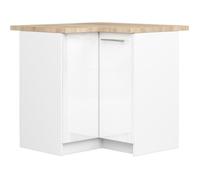 Meuble de cuisine bas AKORD S90 d'angle OLIWIA Blanc 90 cm 2 portes façade Blanche Brillante 2 étagères 90x46x85 cm