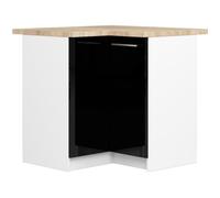 Meuble de cuisine bas AKORD S90 d'angle OLIWIA Blanc 90 cm 2 portes façade Noir Brillant 2 étagères 90x46x85 cm