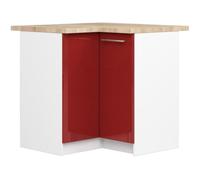 Meuble de cuisine bas AKORD S90 d'angle OLIWIA Blanc 90 cm 2 portes façade Rouge Brillante 2 étagères 90x46x85 cm