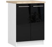 Meuble de cuisine bas AKORD S60 OLIWIA modulable Blanc 60 cm 2 portes façade Noir Brillant 2 étagères 60x46x85 cm
