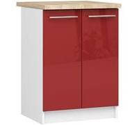 Meuble de cuisine bas armoire de cuisine AKORD S60 OLIWIA modulable Blanc 60 cm 2 portes façade Rouge Brillante 2 étagères 60x46x85 cm Blanc / Rouge Brillant