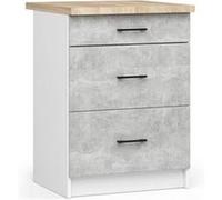Meuble de cuisine bas AKORD S60 OLIWIA modulable Blanc 60 cm 3 tiroirs façade Béton 60x46x85 cm
