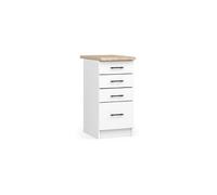 Meuble de cuisine bas, armoire de cuisine s40 oliwia modulable, blanc 40 cm 4 tiroirs façade blanche 40x46x82 / 85 cm