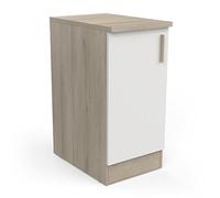 Meuble De Cuisine Bas Avec Plan de Travail 1 Porte - Cuisine Complete ‟ORIGAN” - Coloris Chêne Clair & Blanc Mat - 44,3 x 60 x 100,6 cm