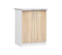 Meuble de cuisine bas S60 LIMA modulable Blanc 60 cm 2 portes façade Chêne Sonoma 2 étagères 60x44,5x82 cm