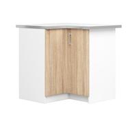 Meuble de cuisine bas S90 d'angle avec plan de travail LIMA modul. Blanc 84 cm 2 portes façade Chêne Sonoma 2 étagères 84x44,5x85,5 cm