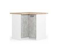 Meuble de cuisine bas S90 d'angle avec plan de travail OLIWIA Blanc 90 cm 2 portes façade Béton 2 étagères 90x46x85 cm