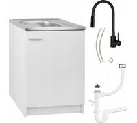 Meuble de cuisine blanc 60x50 Robinet d'évier Deante Noir Flexible 2in1 Siphon