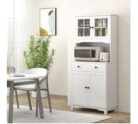 Meuble De Cuisine Blanc, Colonne De Rangement HOMCOM, Pour Cuisine, Avec Niche Micro-Ondes Et Tiroirs, 74,5x40x172cm