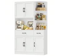 Meuble de cuisine, buffet blanc, vaisselier à 5 portes, étagère d'angle Ecki, plan de travail et 2 tiroirs, armoire à provisions Grand espace de rangement : Ce meuble de cuisine offre un espace génére
