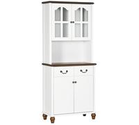 Meuble de cuisine - Buffet de cuisine - Blanc laqué - MDF - 2 tiroirs et vitrine