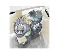 Meuble de cuisine d'angle à 2 niveaux avec fermeture douce et stores à gauche pour armoires de cuisine et salle de bain, tapis antidérapant inclus