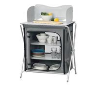 Cuisine de Camping d'Extérieur Armoire de Camping Pliable avec Plan de Travail et Étagères Protection Anti-Vent Moustiquaire Sac de Transport Jardin Aluminium Polyester MDF 110 x 70 x 52 cm Gris Foncé