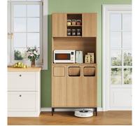 Meuble de cuisine de tri des déchets AESVAR 80x35x181 cm, colonne MDF aspect bois, rangement micro-ondes