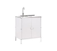 Commode de Jardin Cuisine Extérieure Noire avec 2 Portes et Evier en Acier Blanc Vilama
