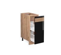 Vicco Meuble de Cuisine Fame-Line, Chêne Noir Brillant/chêne doré, 30 cm sans Plan de Travail