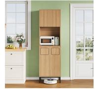 Meuble de cuisine haut 53x35x181 cm EVRYAE - espace déchets intégré, niche micro-ondes et rangement vertical - Naturel