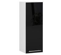Meuble de cuisine haut AKORD W30 OLIWIA modulable Blanc 30 cm 1 porte façade Noir Brillant 2 étagères 30x30x72 cm