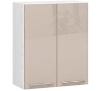Meuble de cuisine haut AKORD W60 OLIWIA modulable Blanc 60 cm 2 portes façade Cappuccino Brillant 2 étagères 60x30x72 cm