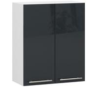 Meuble de cuisine haut AKORD W60 OLIWIA modulable Blanc 60 cm 2 portes façade Graphite Brillant 2 étagères 60x30x72 cm