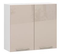 Meuble de cuisine haut AKORD W80 OLIWIA modulable Blanc 80 cm 2 portes façade Cappuccino Brillant 2 étagères 80x30x72 cm