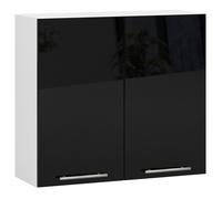 Meuble de cuisine haut AKORD W80 OLIWIA modulable Blanc 80 cm 2 portes façade Noir Brillant 2 étagères 80x30x72 cm