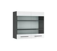 Vicco Meuble de Cuisine Haut vitré Fame-Line, Blanc Haute Brillance/Anthracite, 80 cm