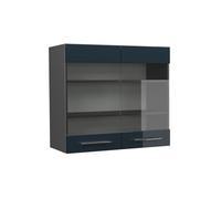 Vicco Meuble de Cuisine Haut vitré Fame-Line, Bleu foncé Brillant/Anthracite, 80 cm