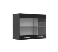Meuble de cuisine haut vitré R-Line, 80cm, Noir Haute brillance, Anthracite, Vicco
