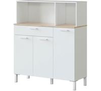 Meuble de cuisine KIRA - Décor blanc artik et chêne alaska - 3 Portes + 1 Tiroir - L126 x H108 x P40 cm