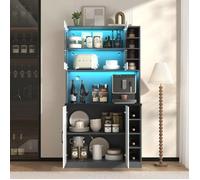 Meuble de cuisine - LANGTU - 100 x 47 x 187 cm - Éclairage LED - Passe-câbles - Grand espace micro-ondes