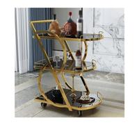 Meuble de cuisine mobile Chariot de bar à plateau rangement amovible 3 niveaux, chariot boissons roulant, service mobile avec poignée, étagère cuisine domicile en bois marbre et métal for fête(Gold)