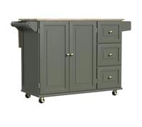 Meuble de Cuisine Mobile Chariot de Cuisine avec Dessus en Bois et abattant, Bar Petit-déjeuner, îlot, Maison décontractée(Green)