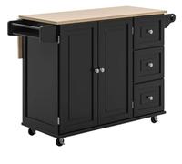 Meuble de Cuisine Mobile Chariot de Cuisine avec Dessus en Bois et abattant, Bar Petit-déjeuner, îlot, Maison décontractée(Noir)