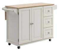Meuble de Cuisine Mobile Chariot de Cuisine avec Dessus en Bois et abattant, Bar Petit-déjeuner, îlot, Maison décontractée(Blanc)