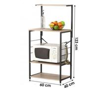 Meuble de Cuisine Pour Micro-ondes , Four Style Industriel COLORADO 4 Etagères 2 Crochets - 60 x 40 x H.123 cm