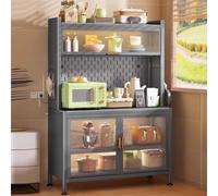 Meuble de Cuisine Rangement à 5 Niveaux,Buffet Cuisine avec Portes Battantes et Portes double ,Acier au Carbone Organisateur pour la Maison Meuble Micro Ondes ,Grey/Blanc (gris, 70 x 42 x 157 cm)