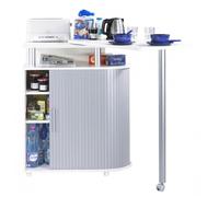 Meuble de cuisine - SIMMOB - Blanc - 55 - Table pivotante sur roulettes - Dimensions dépliée 145 cm