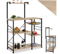 MEUBLE ETAGERE - TECTAKE - Étagère de cuisine CRAWLEY 6 Étagères panier grillagé coulissant en Bois et Acier - Bois Clair