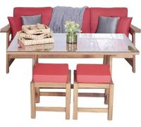 Meuble de jardin Canapé 3 places Table de salle à manger 2x tabourets Bois Ensemble de sièges 4pcs