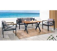 Meuble de jardin moderne gris Ensemble de fauteuils Tabouret Table Véranda 4 pièces