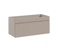 Meuble de lavabo 100 cm Iconic Cashmere, Meuble de salle de bain suspendu, Armoire de salle de bain avec comptoir, portes ondulées, couleur cachemire (meubles uniquement)