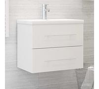 Meuble de lavabo blanc en matériau dérivé du bois, 60 x 38,5 x 48 cm, avec bac encastrable, trop-plein, 1 tiroir, pour salle de bain et buanderie, montage facile