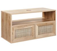 Beliani Meuble de Lavabo Boho Suspendu Façade Tressée en Rotin 86 x 45 cm Rangement Bois Clair Rosell