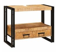 Meuble de lavabo en bois de manguier massif - 71 x 33 x 58 cm - Durable - Avec tiroir et étagère - Cadre en fer - Poignées élégantes - Design compact pour petites salles de bain