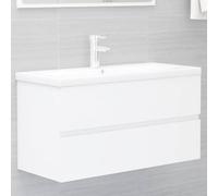 Meuble de lavabo en bois d'ingénierie blanc 90 x 38,5 x 45 cm avec 1 tiroir, armoire de rangement robuste pour salle de bain, design élégant et lignes épurées, nettoyage facile, finition