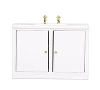 Meuble de lavabo Miniature pour Maison de poupées à l’échelle 1:12, mobilier de Salle de Bain en Miniature avec Ensemble de robinets, Accessoire décoratif Vivant en Bois de